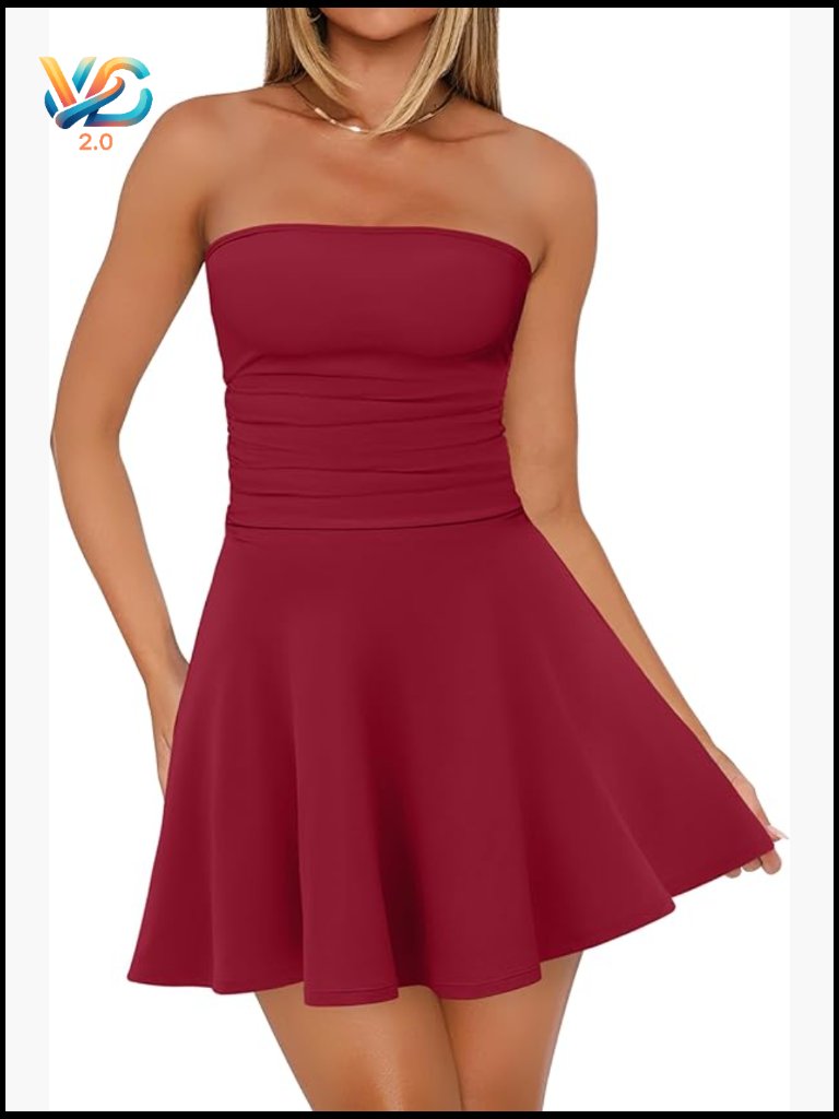 Strapless Tube Bodycon Mini Dress Side Ruched Casual Party